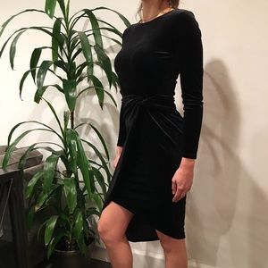 Black velvet asymmetrical knee length dress H&M